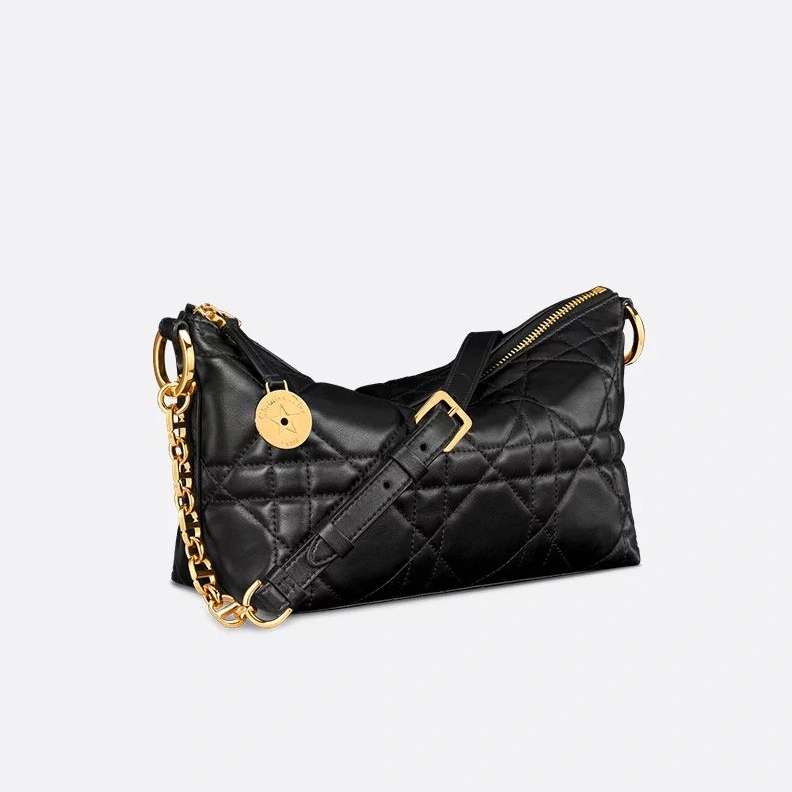 AllSeason 194 Diorstar Hobo Bag with Chain In Macrocannage Lambskin Black