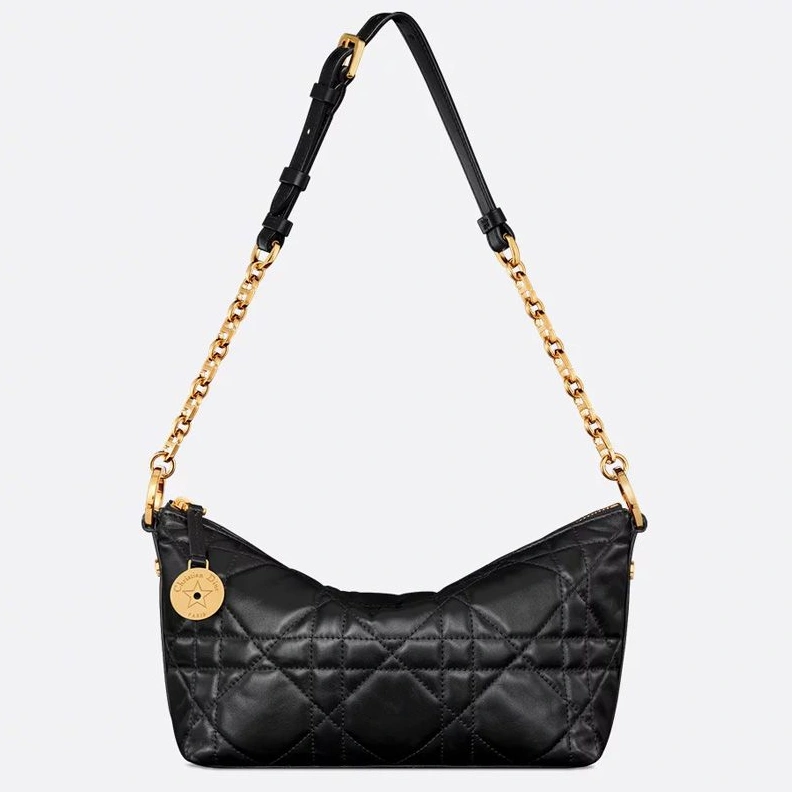 AllSeason 194 Diorstar Hobo Bag with Chain In Macrocannage Lambskin Black