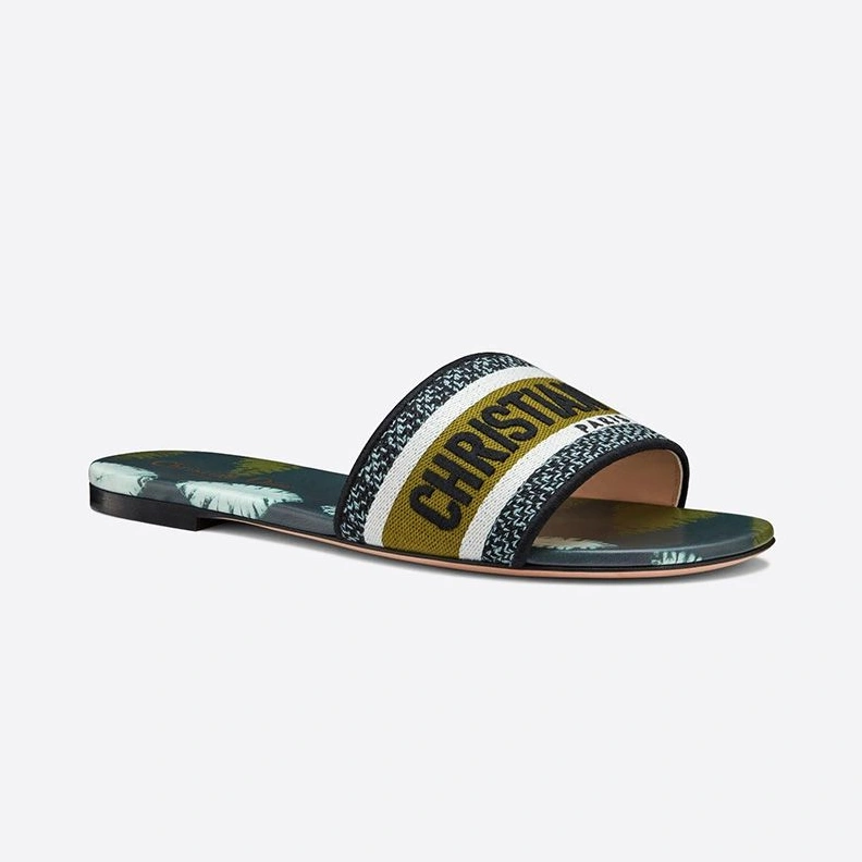 AllSeason 2023 Christian Dior Dway Slides Women Tie & Dye Motif Canvas Green
