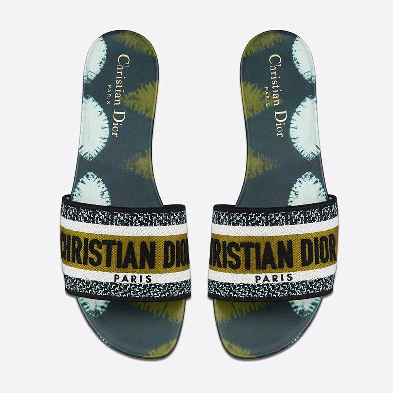 AllSeason 2023 Christian Dior Dway Slides Women Tie & Dye Motif Canvas Green