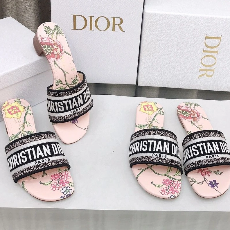 AllSeason 3681 Christian Dior Dway Slides Women Petites Fleurs Motif Canvas Pink