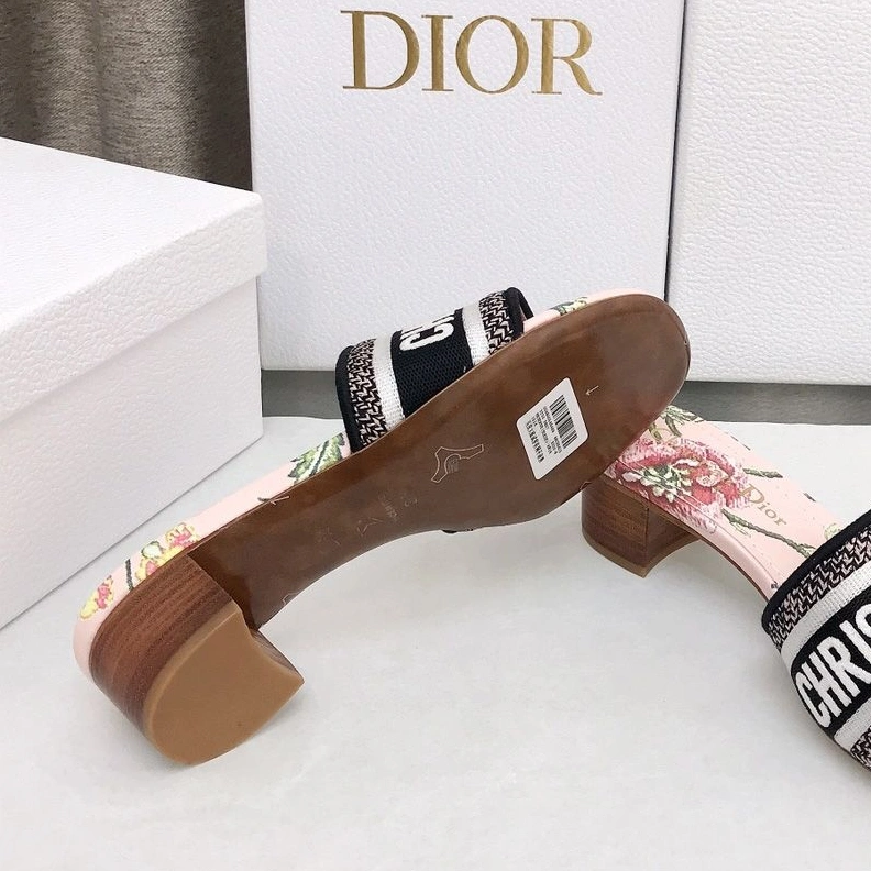 AllSeason 3681 Christian Dior Dway Slides Women Petites Fleurs Motif Canvas Pink