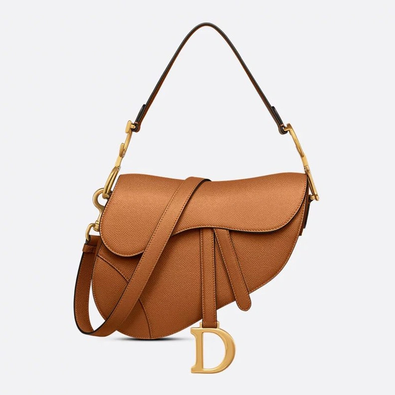 AllSeason 5284 Dior Saddle Bag with Strap In Grained Calfskin Brown