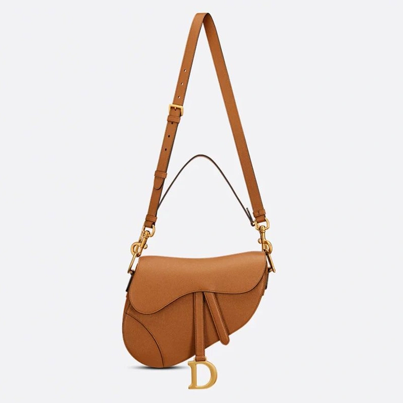 AllSeason 5284 Dior Saddle Bag with Strap In Grained Calfskin Brown