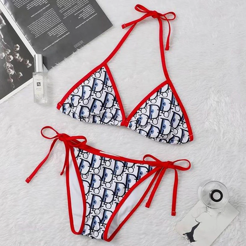 AllSeason 8334 Dior Bikini Women Oblique Motif Lycra White Red