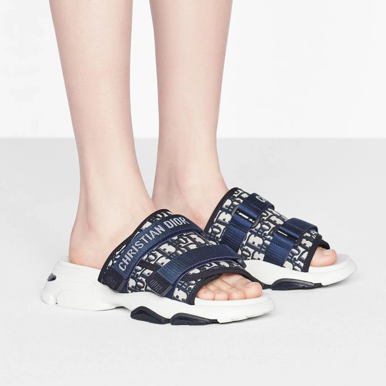 AllSeason 8374 Dior D-Wander Slides Women Oblique Technical Fabric Blue