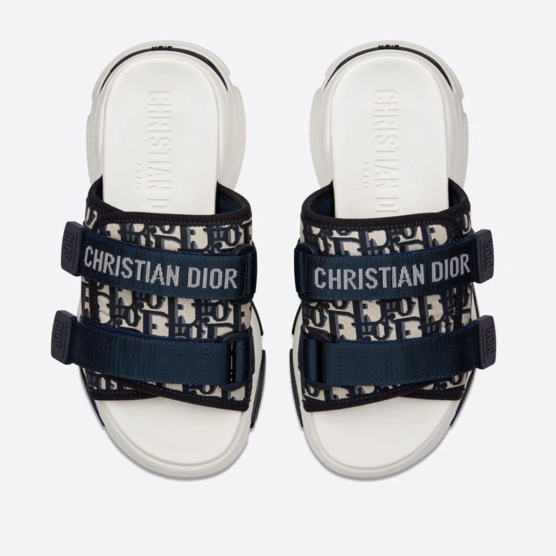 AllSeason 8374 Dior D-Wander Slides Women Oblique Technical Fabric Blue