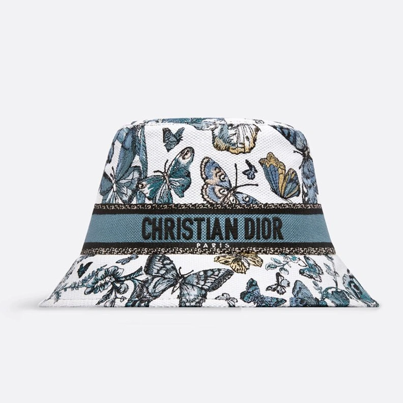AllSeason 8952 Christian Dior Bucket Hat In Toile de Jouy Mexico Motif Cotton White Blue
