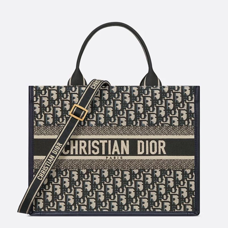 BestValue 1683 Dior Book Tote with Strap In Oblique Motif Canvas and Calfskin Blue