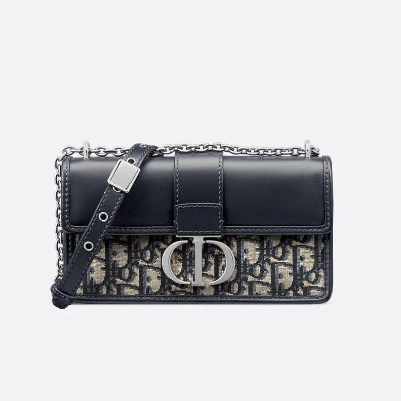 BestValue 1805 Dior 30 Montaigne East-West Bag With Chain In Oblique Motif Canvas and Smooth Calfskin Blue