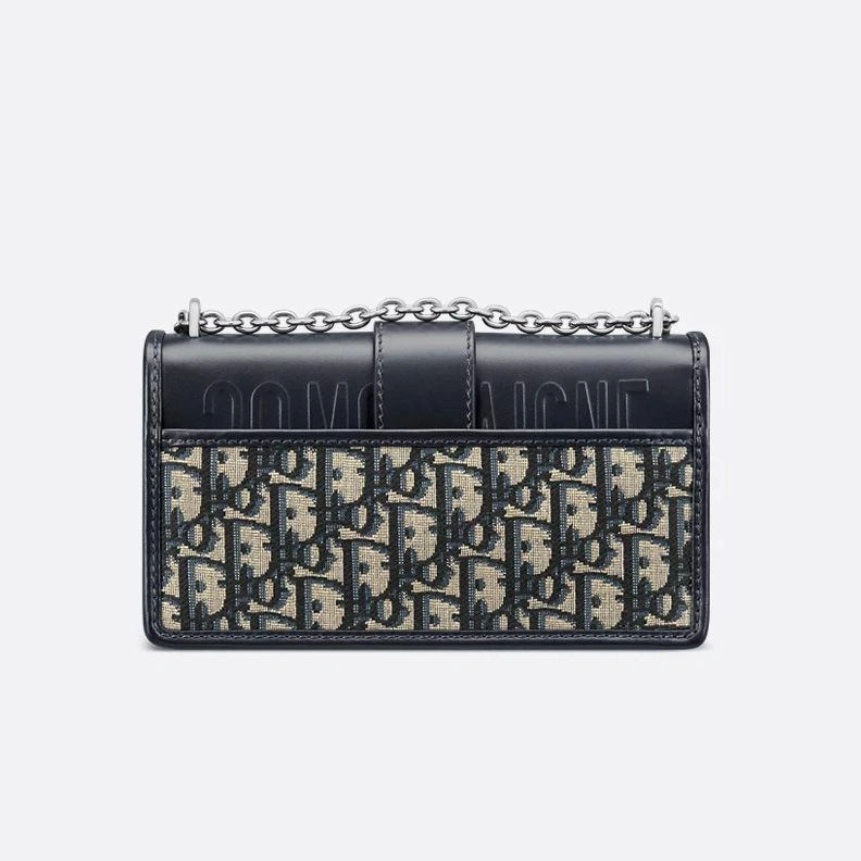 BestValue 1805 Dior 30 Montaigne East-West Bag With Chain In Oblique Motif Canvas and Smooth Calfskin Blue