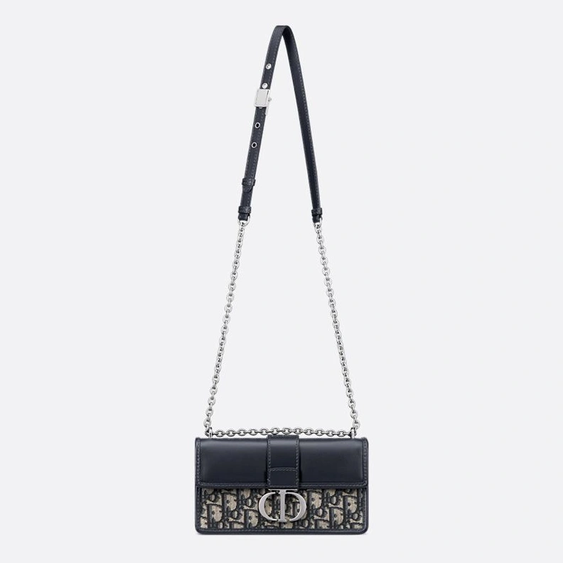 BestValue 1805 Dior 30 Montaigne East-West Bag With Chain In Oblique Motif Canvas and Smooth Calfskin Blue