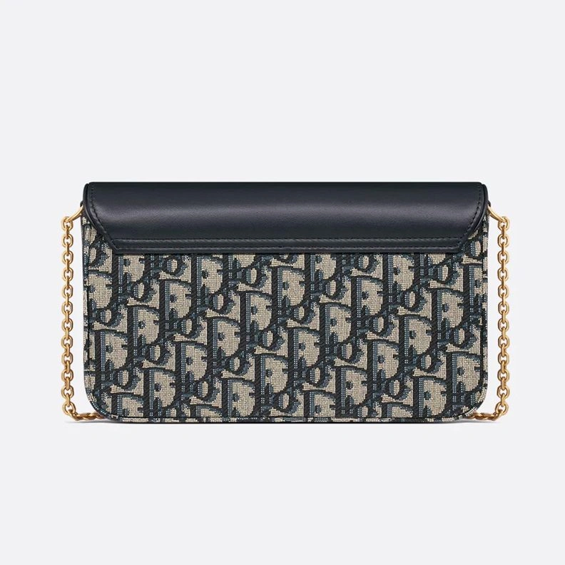 BestValue 228 Medium Dior Saddle Pouch with Chain In Oblique Motif Canvas and Smooth Calfskin Blue