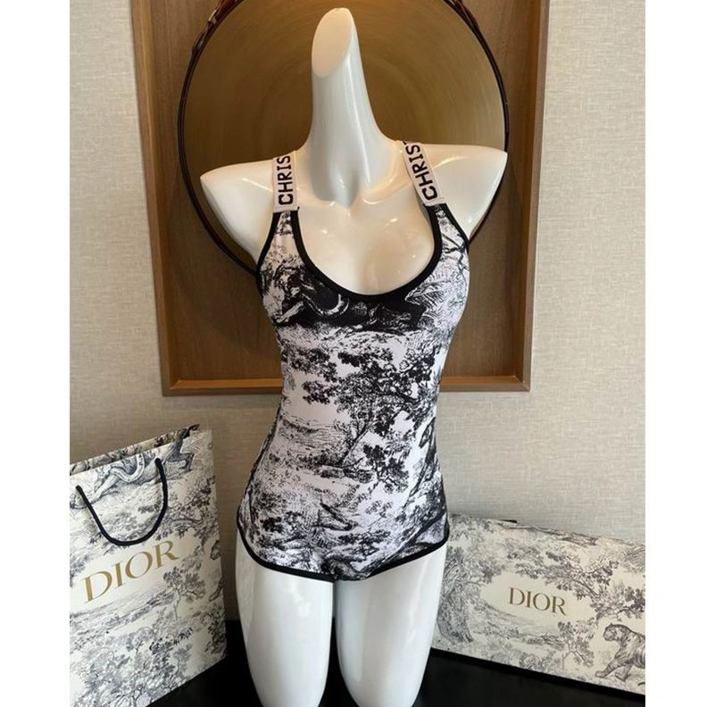BestValue 4450 Dior Crisscross Swimsuit Women Toile De Jouy Motif Lycra White