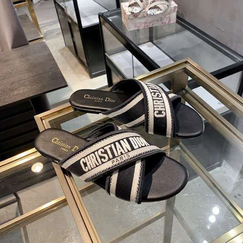 BestValue 455 Christian Dior Granville Slides Women Canvas Black