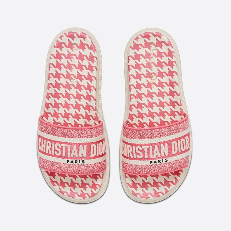BestValue 5101 Christian Dior Dway Slides Women Micro Houndstooth Motif Cotton Pink
