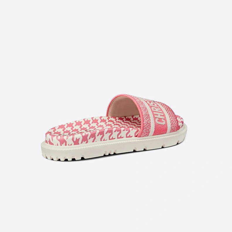 BestValue 5101 Christian Dior Dway Slides Women Micro Houndstooth Motif Cotton Pink