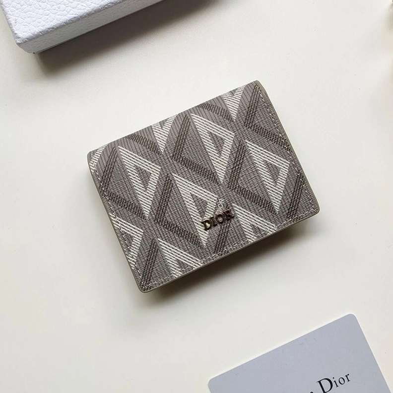 BestValue 5759 Dior Business Card Holder CD Diamond Motif Calfskin Grey