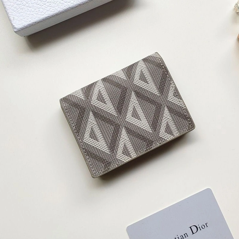 BestValue 5759 Dior Business Card Holder CD Diamond Motif Calfskin Grey