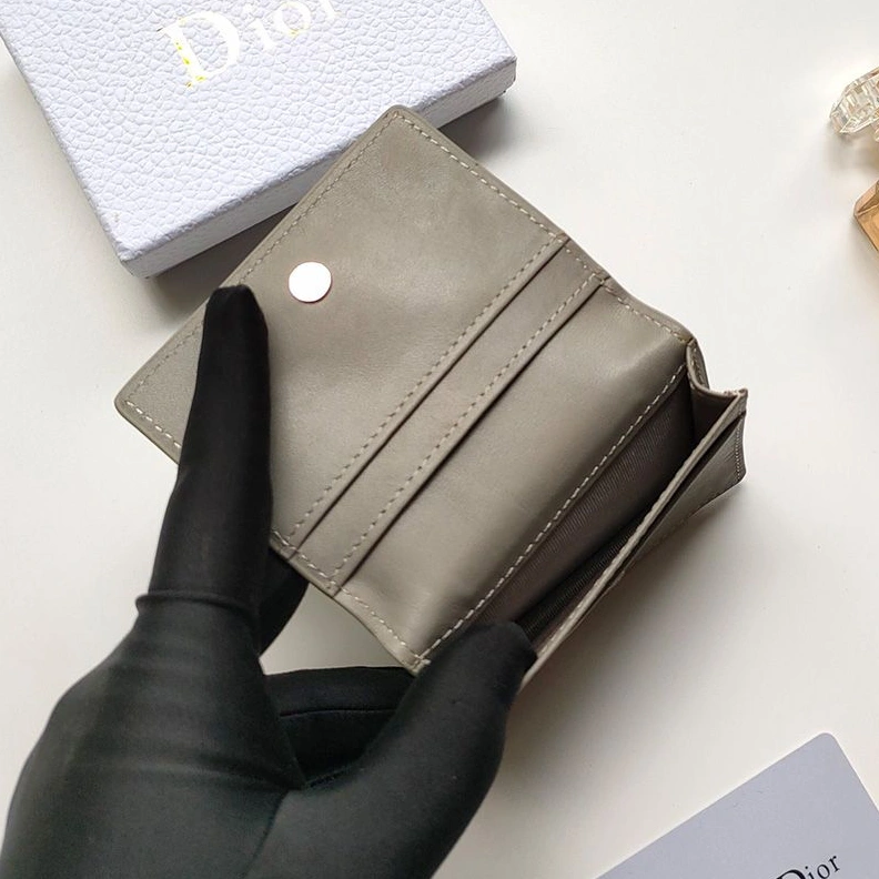BestValue 5759 Dior Business Card Holder CD Diamond Motif Calfskin Grey