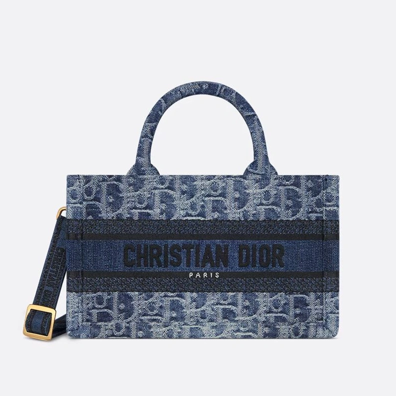 BestValue 6011 Mini Dior Book Tote with Strap In Oblique Motif Denim Blue