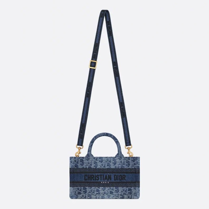 BestValue 6011 Mini Dior Book Tote with Strap In Oblique Motif Denim Blue