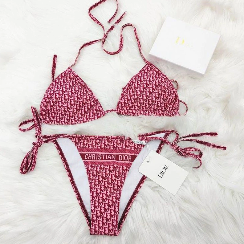 BestValue 6828 Christian Dior Bikini Women Oblique Motif Lycra Burgundy Pink