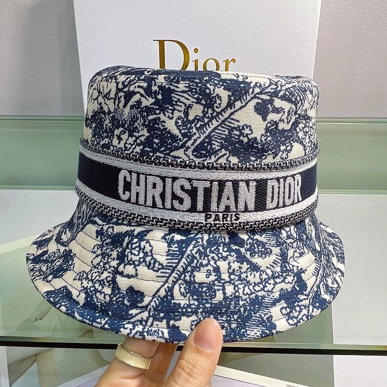 BestValue 6917 Christian Dior Bucket Hat Toile de Jouy Motif Cotton Navy Blue