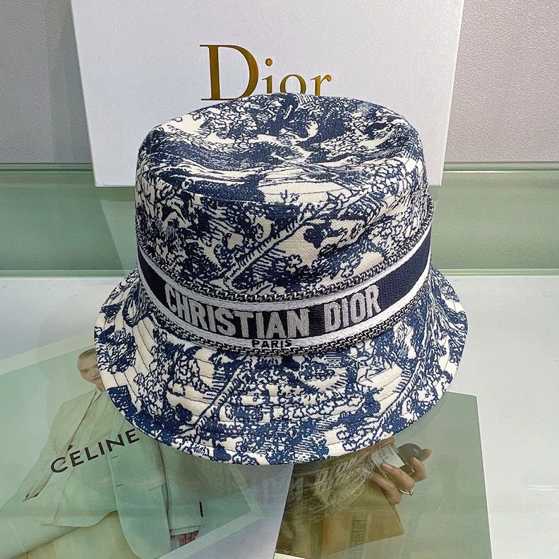 BestValue 6917 Christian Dior Bucket Hat Toile de Jouy Motif Cotton Navy Blue