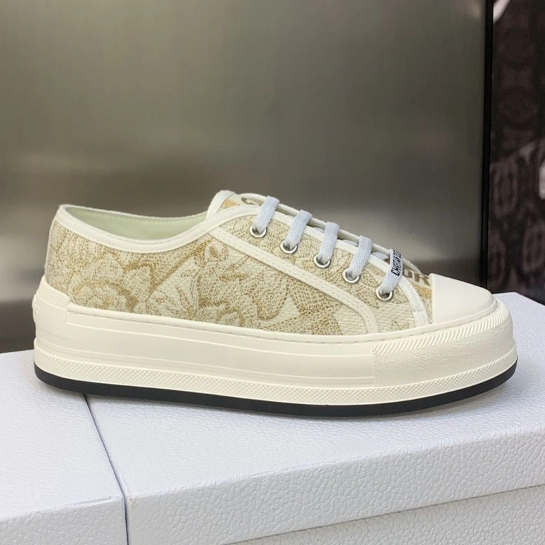 BestValue 7216 Walk'N'Dior Platform Sneakers Unisex Jardin d'Hiver Motif Canvas Gold