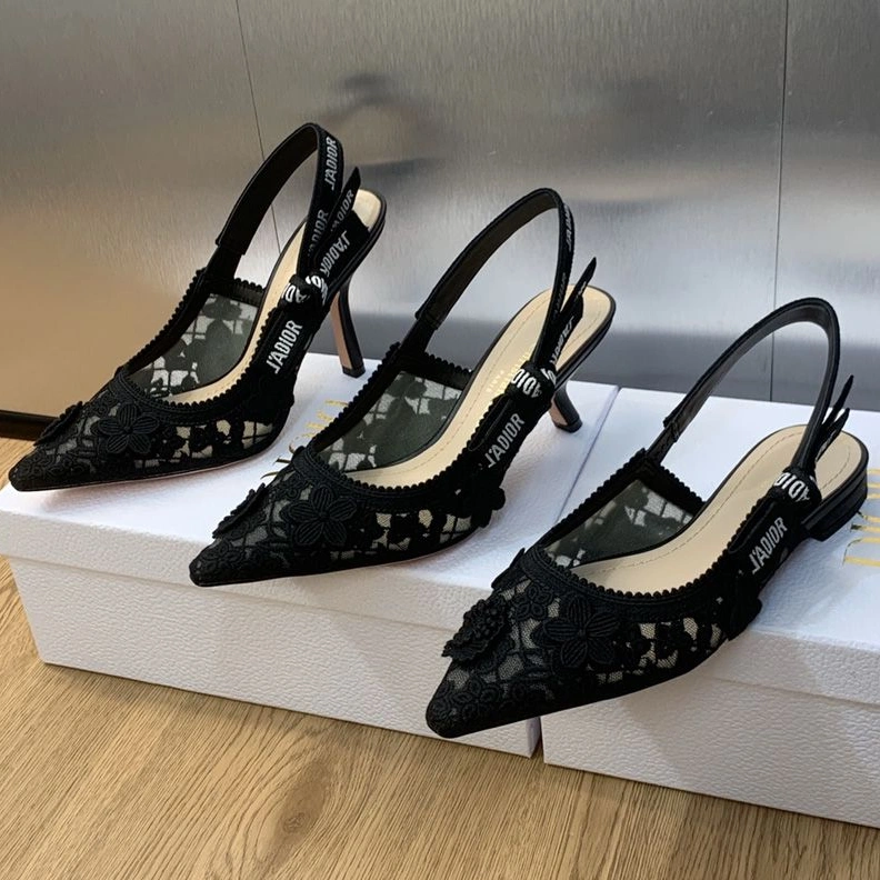 BestValue 7720 J'Adior Slingback Pumps Women 3D D-lace Motif Transparent Mesh Black