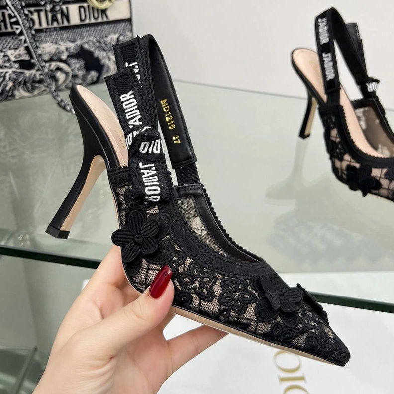 BestValue 7720 J'Adior Slingback Pumps Women 3D D-lace Motif Transparent Mesh Black