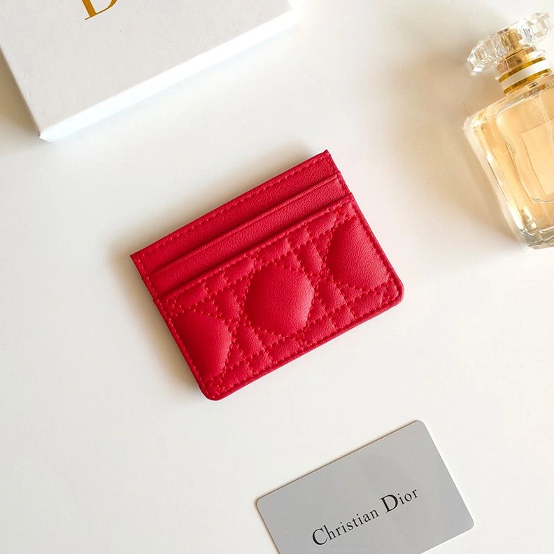 BestValue 8706 Dior Card Holder Cannage Calfskin Red