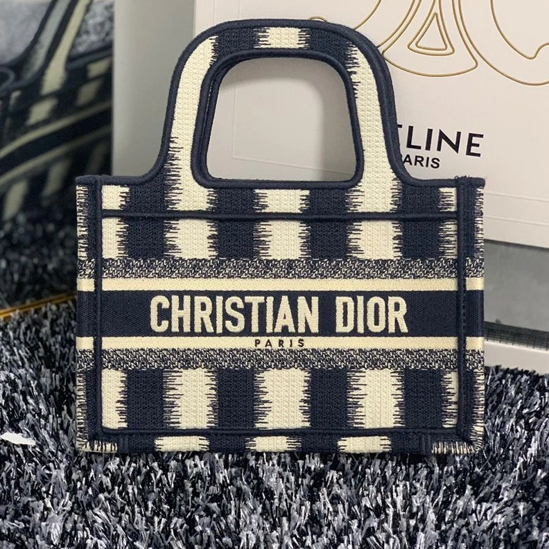 BestValue 8918 Mini Dior Book Tote D-Stripes Motif Canvas Blue