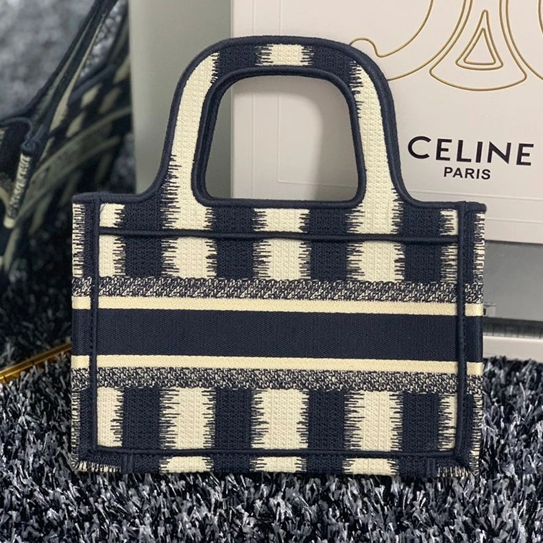 BestValue 8918 Mini Dior Book Tote D-Stripes Motif Canvas Blue