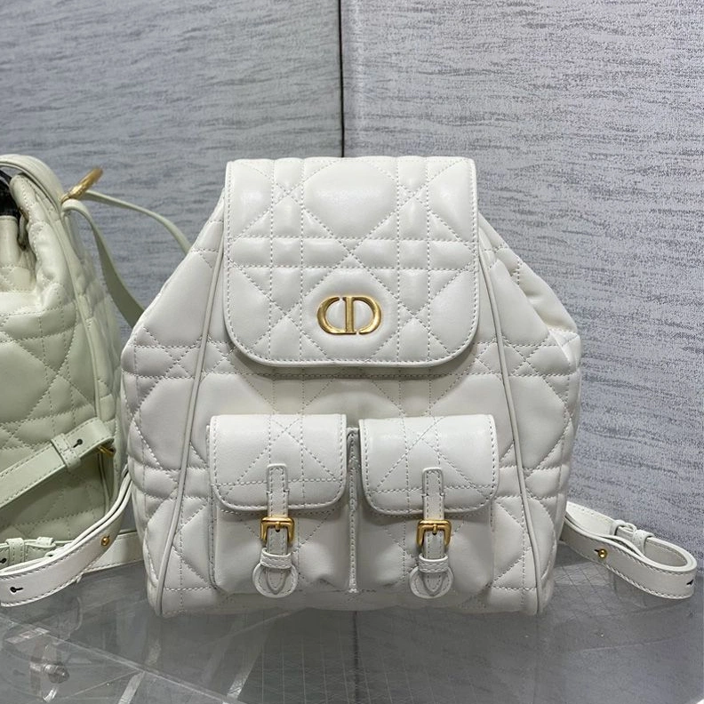 BestValue 8930 Medium Dior Caro Backpack In Macrocannage Lambskin White