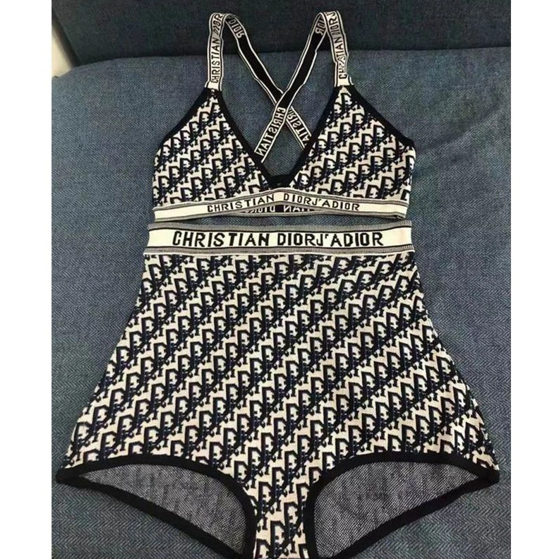 BestValue 9466 Christian Dior J'Adior High Waisted Crisscross Bikini Women Oblique Motif Lycra Blue