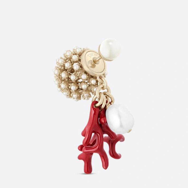 BestValue 9739 Dior Tribales Earrings Metal, Pearls, Freshwater Pearl and Lacquer Coral Gold Red