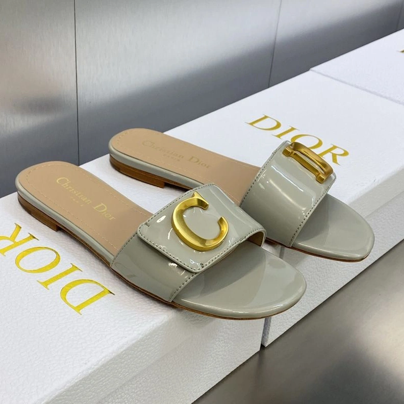 C'est Dior Slides Women Patent Leather Grey NewStyle 5969
