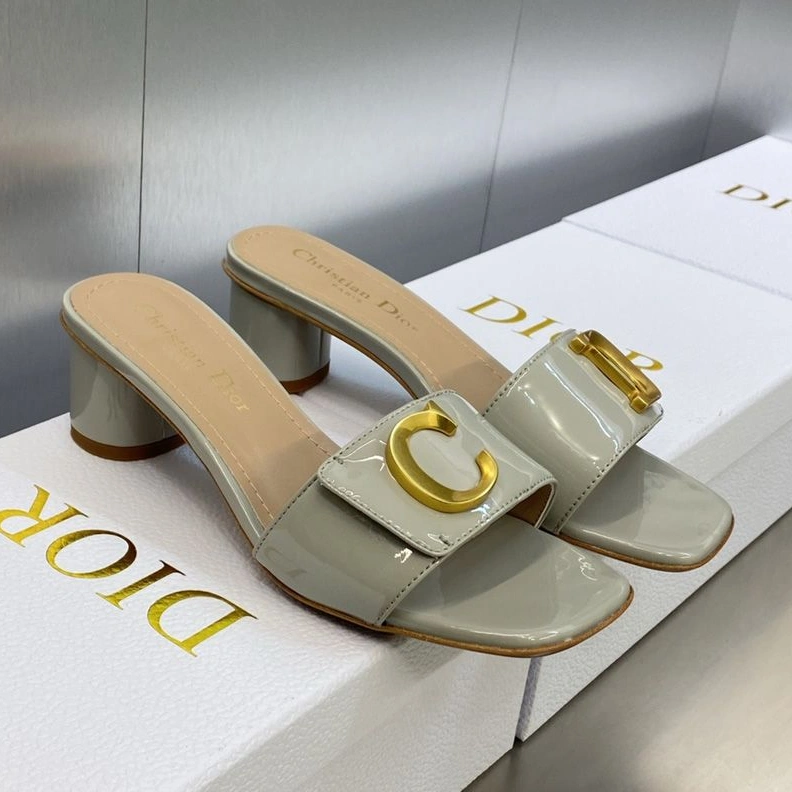 C'est Dior Slides Women Patent Leather Grey NewStyle 5969