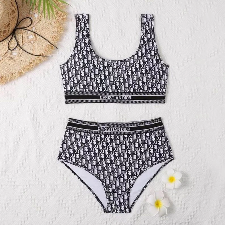 Christian Dior Bandeau Bikini Women Oblique Motif Lycra Black DailyWear 3916