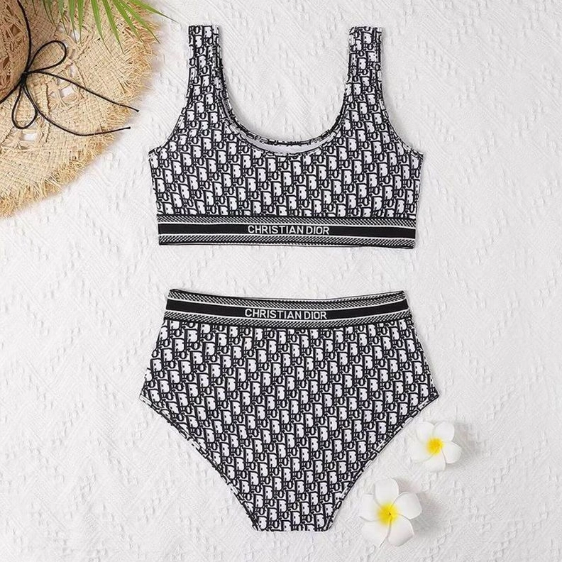 Christian Dior Bandeau Bikini Women Oblique Motif Lycra Black DailyWear 3916