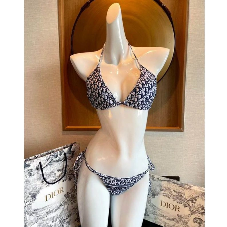 Christian Dior Bikini Women Oblique Motif Lycra Blue TopPick 6091