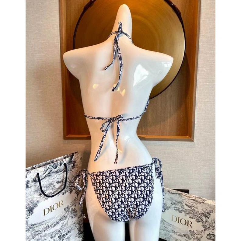 Christian Dior Bikini Women Oblique Motif Lycra Blue TopPick 6091