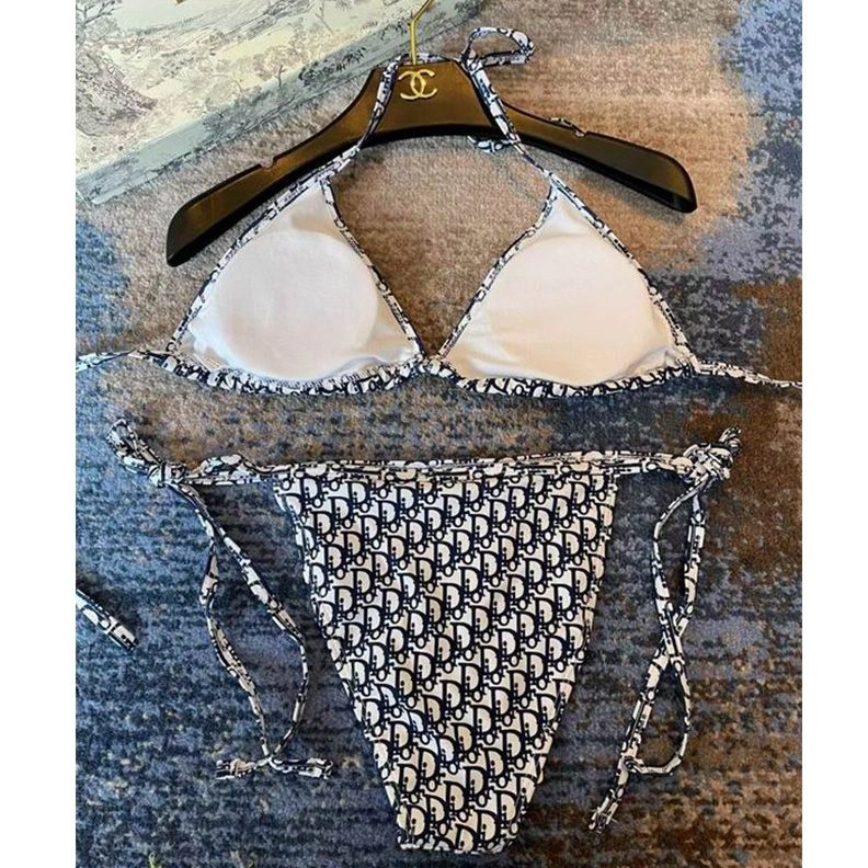 Christian Dior Bikini Women Oblique Motif Lycra Blue TopPick 6091