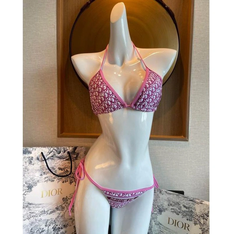 Christian Dior Bikini Women Oblique Motif Lycra Pink NewStyle 1265