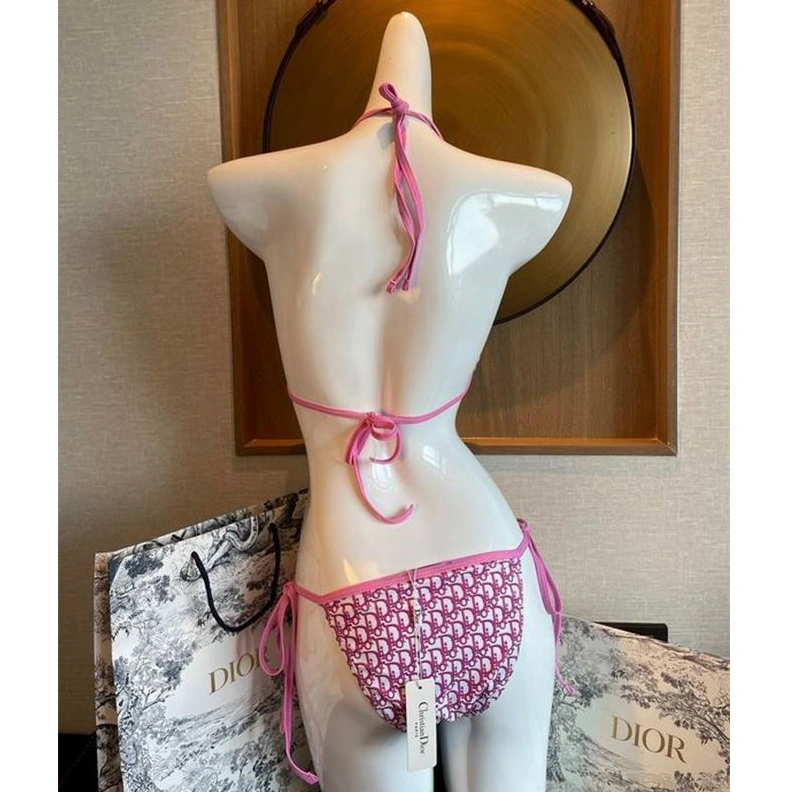 Christian Dior Bikini Women Oblique Motif Lycra Pink NewStyle 1265