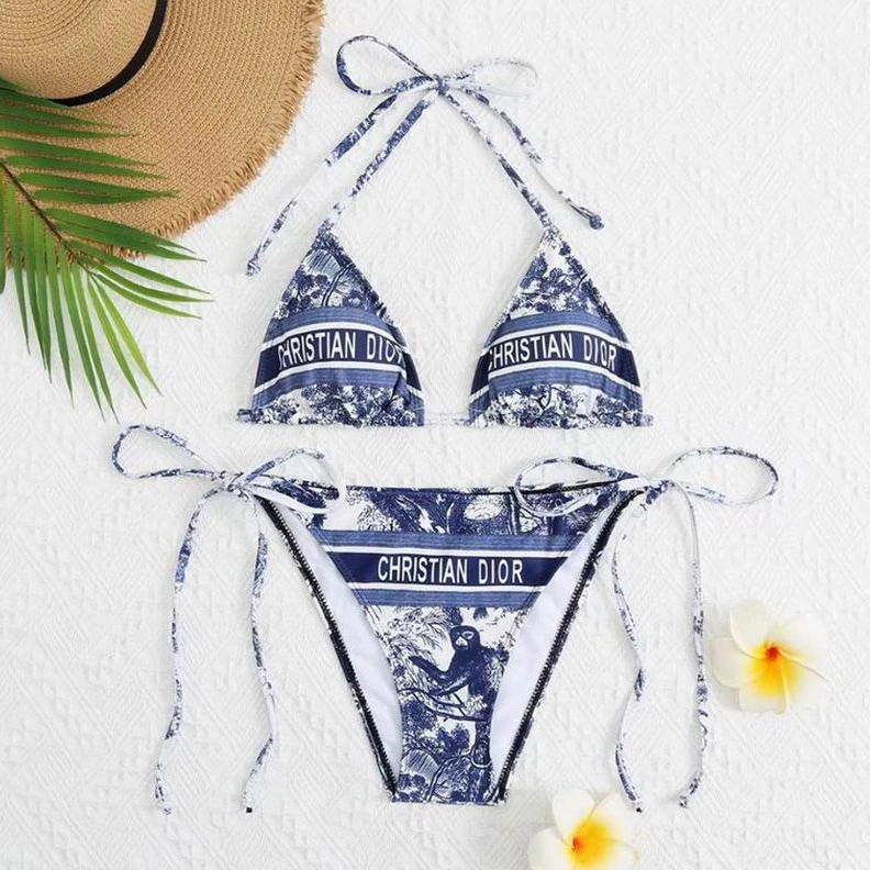 Christian Dior Bikini Women Toile De Jouy Motif Lycra Navy Blue Affordable 5557