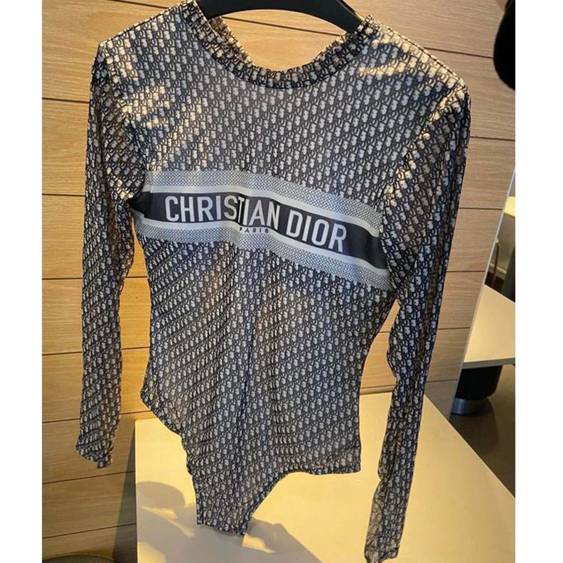 Christian Dior Bodysuit Women Oblique Motif Lycra Grey SportInspired 2710