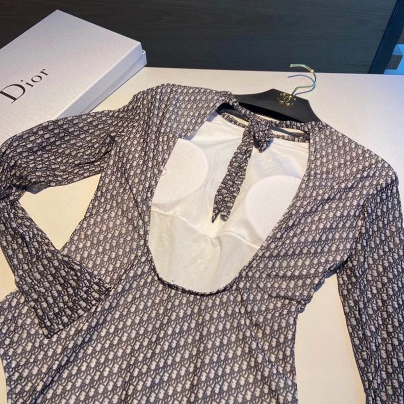 Christian Dior Bodysuit Women Oblique Motif Lycra Grey SportInspired 2710
